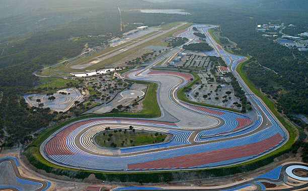 Aerial view of Circu0000000000000it Paul Ricard at sunset, Le Castellet, France