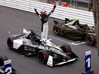 Mitch Evans celebrando la victoria en el ePrix de Mónaco | Fuente: Jaguar Racing